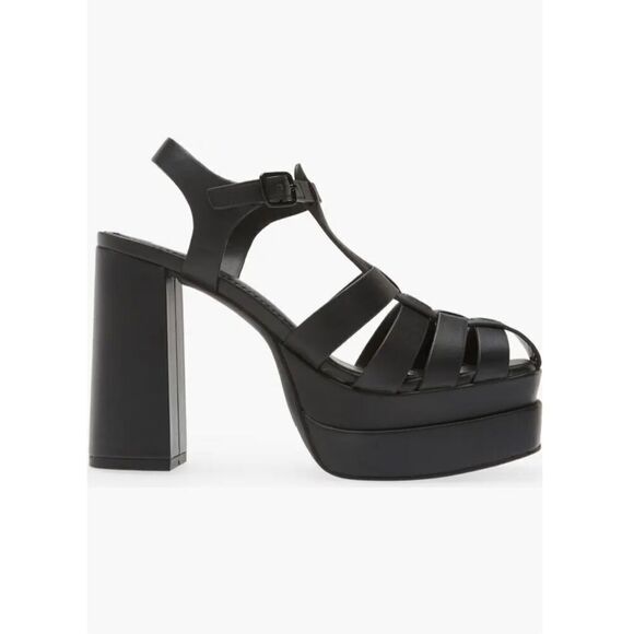 BP Amaya Black Faux Leather Fisherman Block Heel Platform Sandals Size 9.5 - Picture 11 of 16